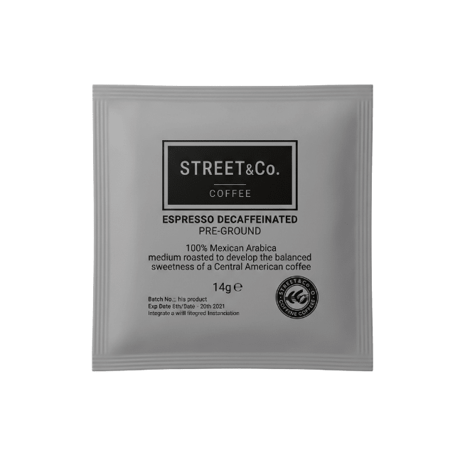 Street & Co Decaf Espresso Pre Ground Sachets 100 x 14g - John Street Beverage